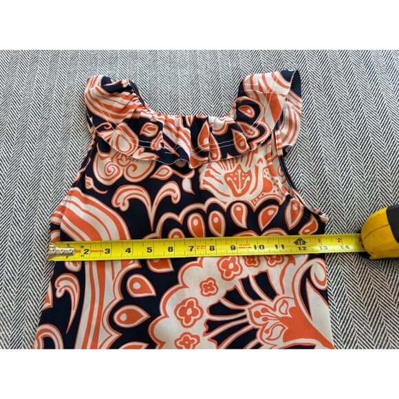 Tory Burch Womens Ruffle V Neck Sleeveless Top Size S Orange & Navy Paisley Prin - Picture 8 of 10
